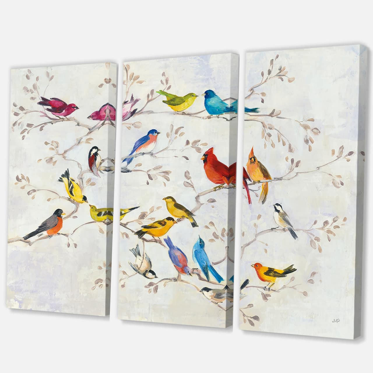 Designart - Multi-Color Bird on Tree - Modern Farmhouse Canvas Art